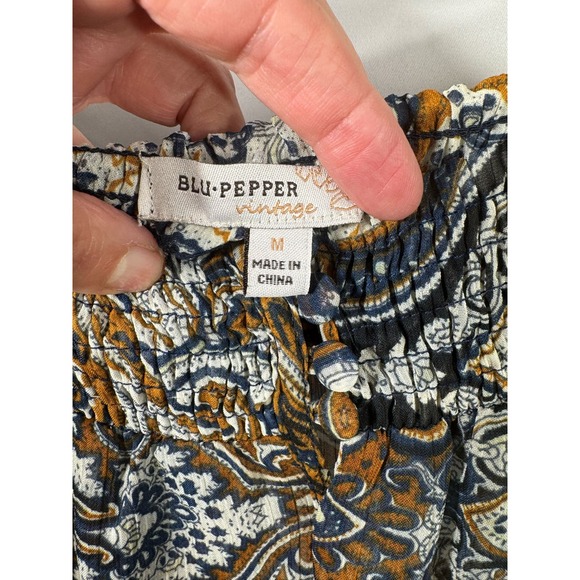 Anthropologie Blu Pepper Off Shoulder Boho Smock Flounse Cowgirl Blouse Women M - Picture 10 of 12